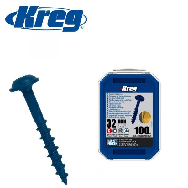 Βίδες για ξύλο Kreg 32 mm, με επικάλυψη Blue-Kote, σετ 100 τεμαχίων. 1 Βίδες για ξύλο Kreg 32 mm, με επικάλυψη Blue-Kote, σετ 100 τεμαχίων. 1
